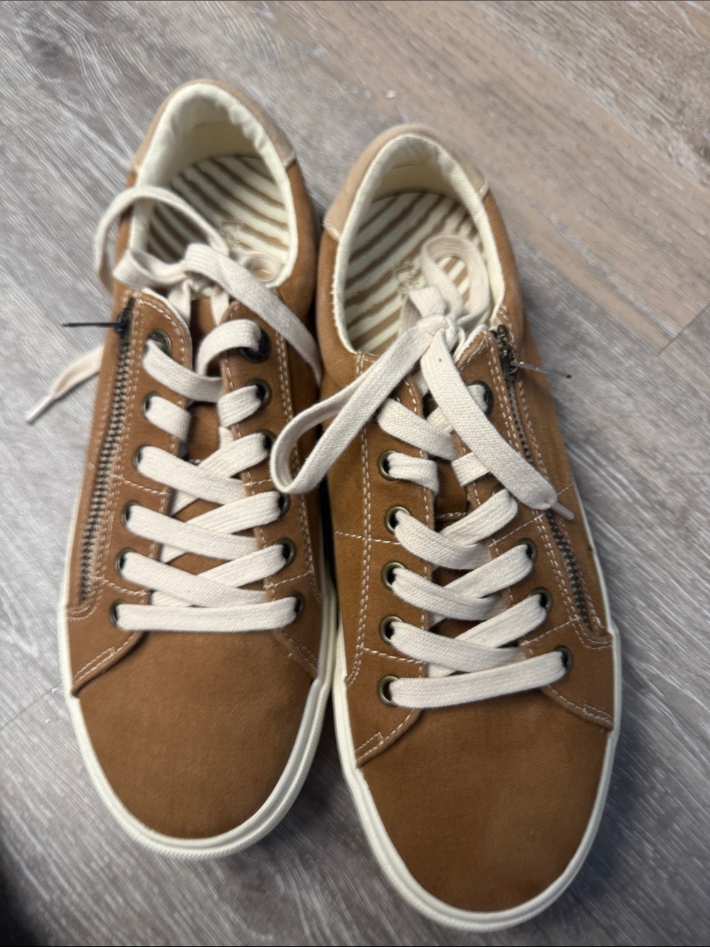 Totes Casual Women's Tan Canvas Sneakers with Side Zip